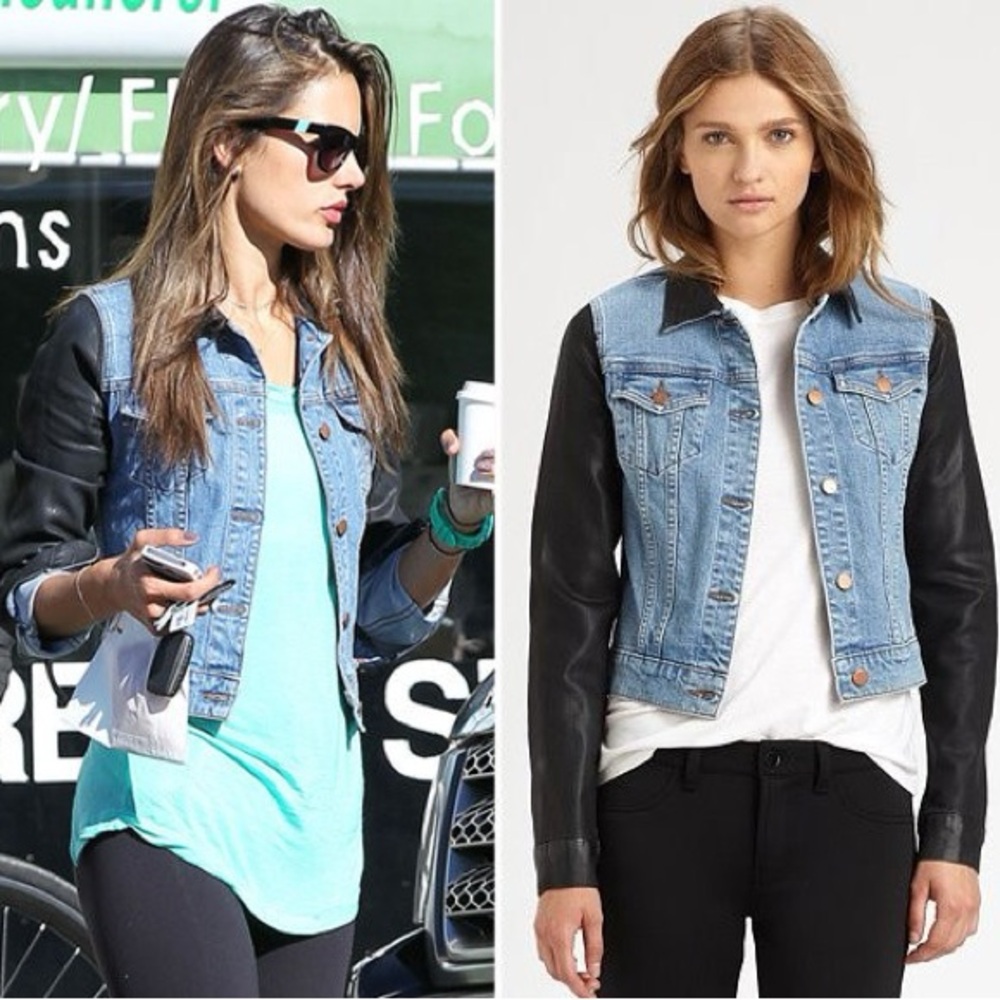 J Brand Denim and Black Waxed Denim Jean Women's Jacket